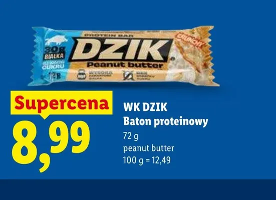 Baton proteinowy peanut butter WK Dzik promocja w Lidl