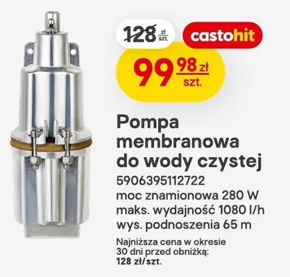 Pompa membranowa do wody czystej promocja w Castorama
