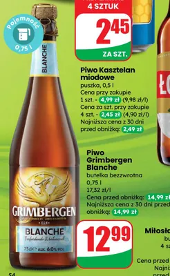 Piwo Kasztelan miodowe puszka promocja w Dino