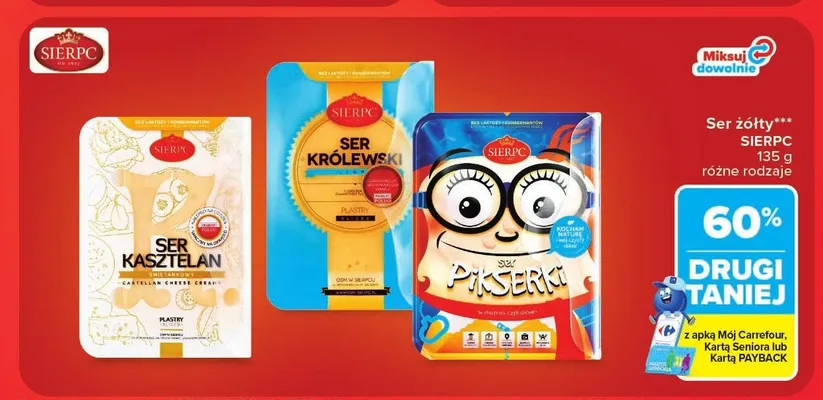 Ser żółty Kasztelan Sierpc plastry promocja w Carrefour