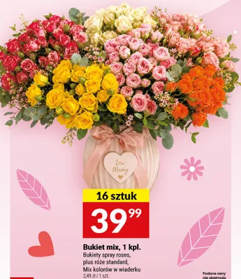 Bukiet mix Bukiety spray roses plus róże standard mix kolorów w wiaderku promocja w Dzień Matki
