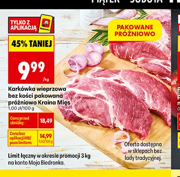 Karkówka wieprzowa bez kości pakowana próżniowo Kraina Mięs promocja w Biedronka