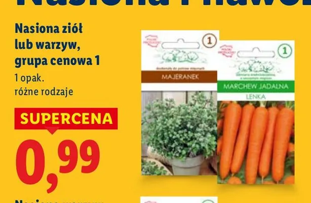 Nasiona ziół lub warzyw grupa cenowa 1 różne rodzaje promocja w Lidl