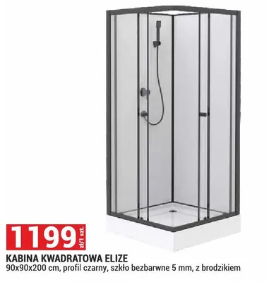 Kabina kwadratowa Elize 90x90x200cm profil czarny szkło bezbarwne 5mm z brodzikiem promocja w Merkury Market