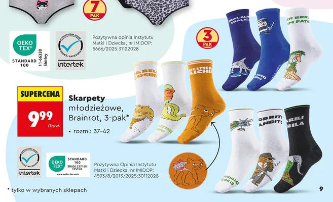 Skarpety młodzieżowe Brainrot 3-pak rozm. 37-42 promocja w Biedronka