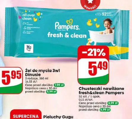 Chusteczki nawilżane Pampers Fresh & Clean promocja w Dino
