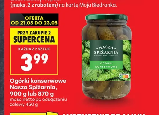 Ogórki konserwowe Nasza Spiżarnia promocja w Biedronka