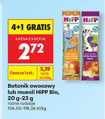 Batonik owocowy różne rodzaje 4+1 GRATIS promocja w Biedronka