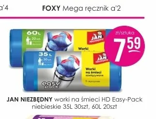 Worki na śmieci Jan Niezbędny HD Easy-Pack niebieskie 60 l promocja w Drogerie Jasmin