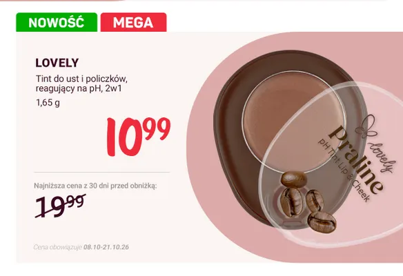 Tint do ust i policzków reagujący na pH 2w1 Lovely promocja w Rossmann