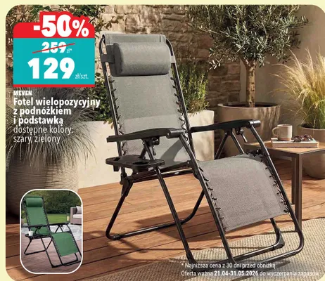 Fotel wielopozycyjny z podnóżkiem i podstawką Meven zielony promocja w Biedronka Home