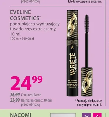 Pogrubiająco-wydłużający tusz do rzęs extra czarny Eveline Cosmetics promocja w Hebe