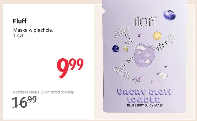 Maska w płachcie Fluff Vacay Glow Loaded Blueberry Juicy Mask promocja w Rossmann