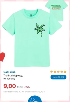 T-shirt chłopięcy Cool Club turkusowy promocja w Smyk