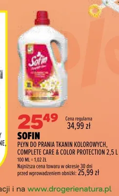 Płyn do prania tkanin kolorowych Complete Care & Color Protection Sofin promocja w Drogerie Natura
