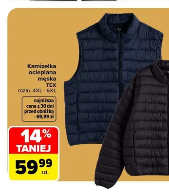 Kamizelka ocieplana męska TEX rozm. 4XL - 6XL promocja w Carrefour