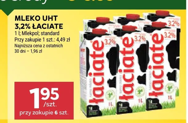 Mleko UHT Łaciate 3,2% promocja w Stokrotka