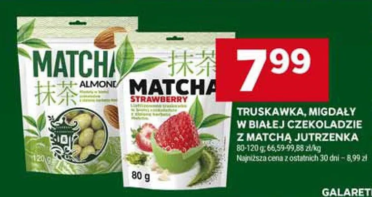 Truskawka, migdały w białej czekoladzie z matcha Jutrzenka promocja w Stokrotka