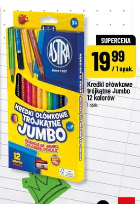 Kredki ołówkowe trójkątne Jumbo 12 kolorów Astra promocja w POLOmarket