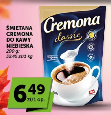 Śmietana Cremona do kawy niebieska promocja w Groszek