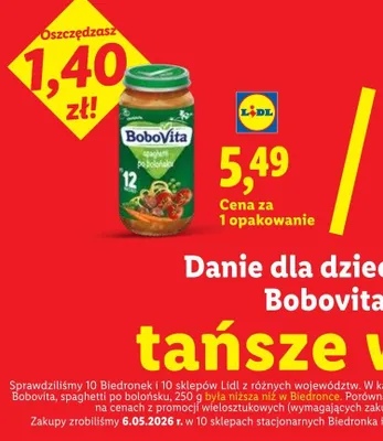 Danie dla dzieci po 12m-cu Bobovita spaghetti po bolońsku promocja w Lidl