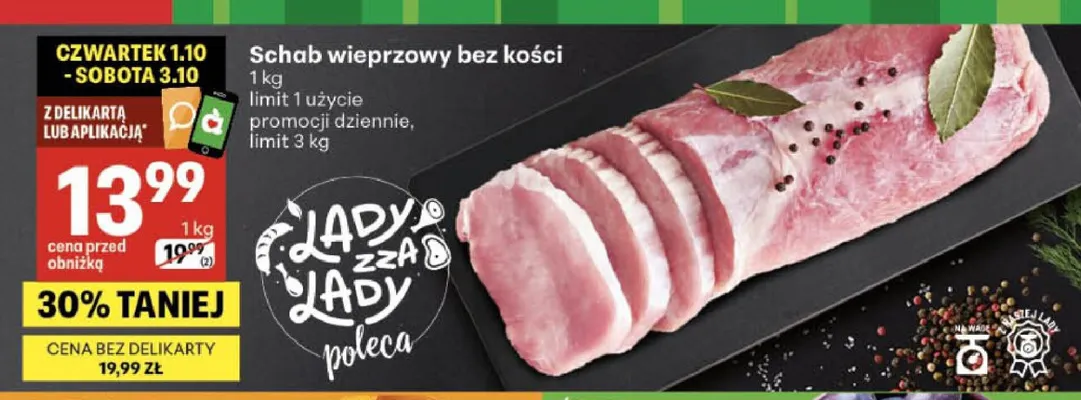 Schab wieprzowy bez kości promocja w Delikatesy Centrum