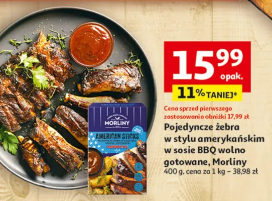 Żeberka pojedyncze w stylu amerykańskim w sosie BBQ wolno gotowane promocja w Auchan