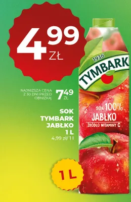 Sok Tymbark jabłko 1l promocja w Duży Ben