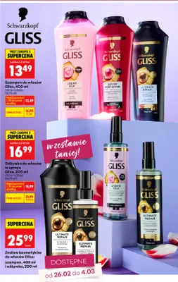 Zestaw kosmetyków do włosów Gliss: szampon, 400 ml i odżywka, 200 ml promocja w Biedronka