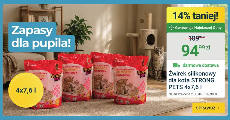 Żwirek silikonowy dla kota Strong Pets 4-pak 7,6 l promocja w ERLI