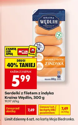 Serdelki z filetem z indyka Kraina Wędlin promocja w Biedronka