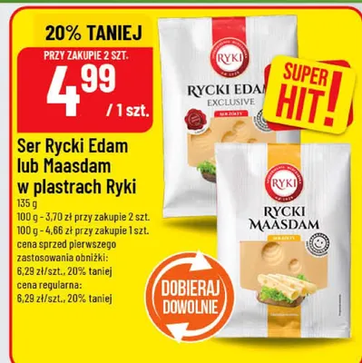 Ser Edam lub Maasdam w plastrach promocja w POLOmarket