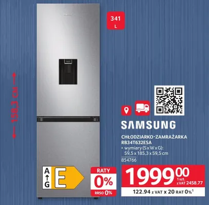 Chłodziarko-zamrażarka Samsung RB34T632ESA 59,5x185,3x59,5cm promocja w Selgros