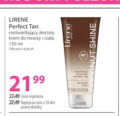 Rozświetlający złocisty krem do twarzy i ciała Perfect Tan Lirene promocja w Hebe