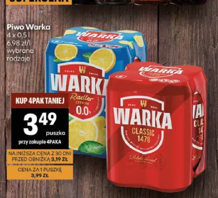 Piwo Warka Classic 4-pak promocja w Delikatesy Centrum