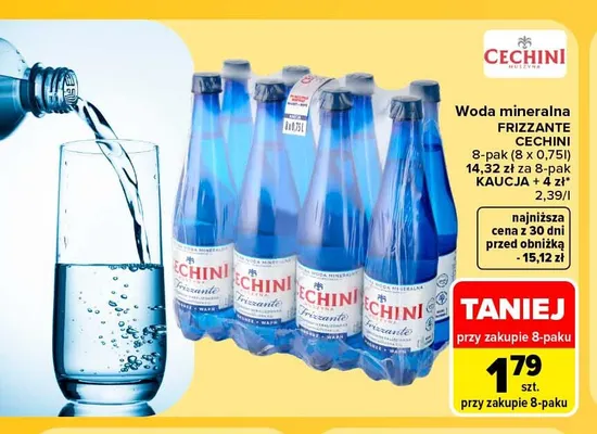 Woda mineralna gazowana Cechini Frizzante 8-pak 750 ml promocja w Carrefour