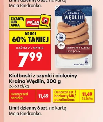 Kiełbaski z szynki i cielęciny Kraina Wędlin promocja w Biedronka