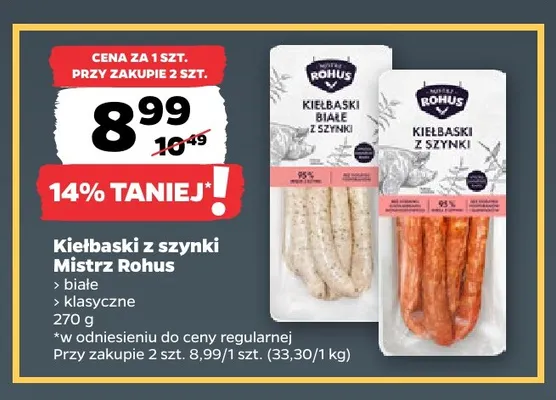 Kiełbaski z szynki klasyczne Mistrz Rohus promocja w Netto
