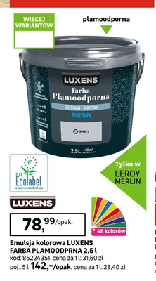 Emulsja kolorowa Luxens Farba Plamoodporna promocja w Leroy Merlin