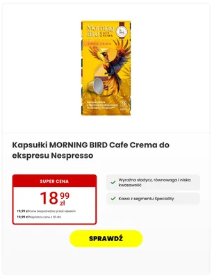 Kapsułki MORNING BIRD Cafe Crema do ekspresu Nespresso promocja w Media Expert