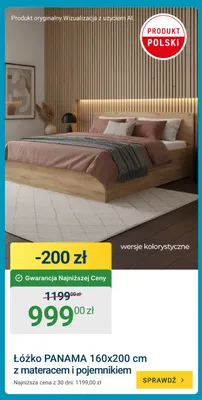 Łóżko Panama 160x200 cm z materacem i pojemnikiem promocja w ERLI