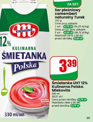 Śmietanka UHT Kulinarna Polska Mlekovita 12% promocja w Dino