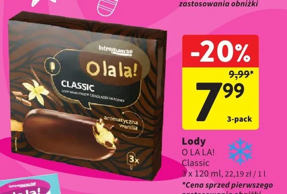 Lody na patyku Classic O la la! 3-pak promocja w Intermarche