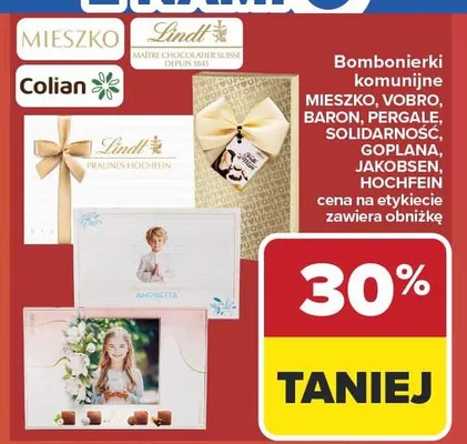 Bombonierki komunijne Mieszko Vobro Baron Pergale Solidarność Goplana Jakobsen Hochfein promocja w Carrefour Market