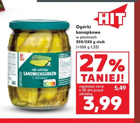 Ogórki kanapkowe w plastrach K-Classic promocja w Kaufland