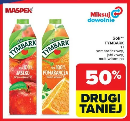 Sok pomarańczowy TYMBARK promocja w Carrefour Market