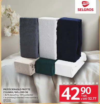 PRZEŚCIERADŁO FROTTE Z GUMKĄ 160 x 200 CM promocja w Selgros