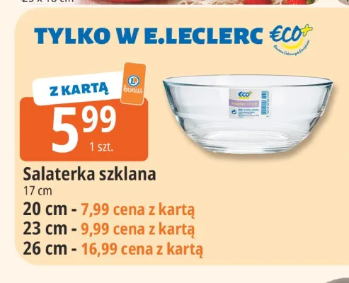 Salaterka szklana 20 cm promocja w Leclerc
