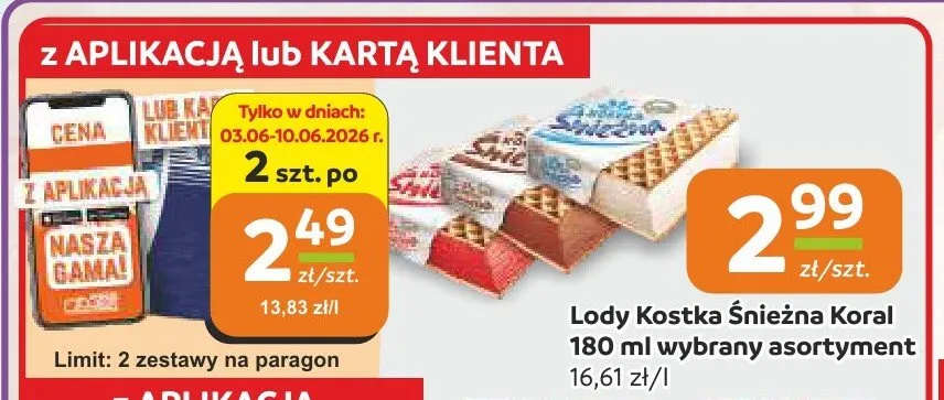 Lody Kostka Śnieżna Koral promocja w Społem Częstochowa