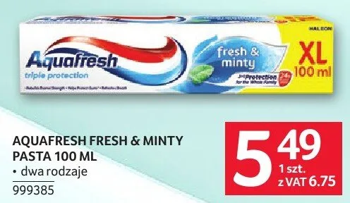 Pasta Aquafresh Fresh & Minty 100 ml promocja w Selgros
